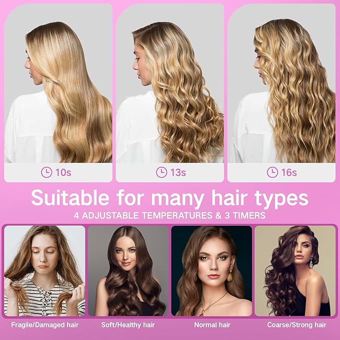 Automatic Rotating Curling Iron Beach Waves Curling Wand Portable Hair Curler 500 Million Ionic Dual Voltage &amp Lightweight for Travel Ceramic Coating 1 Inch Metallic Gray