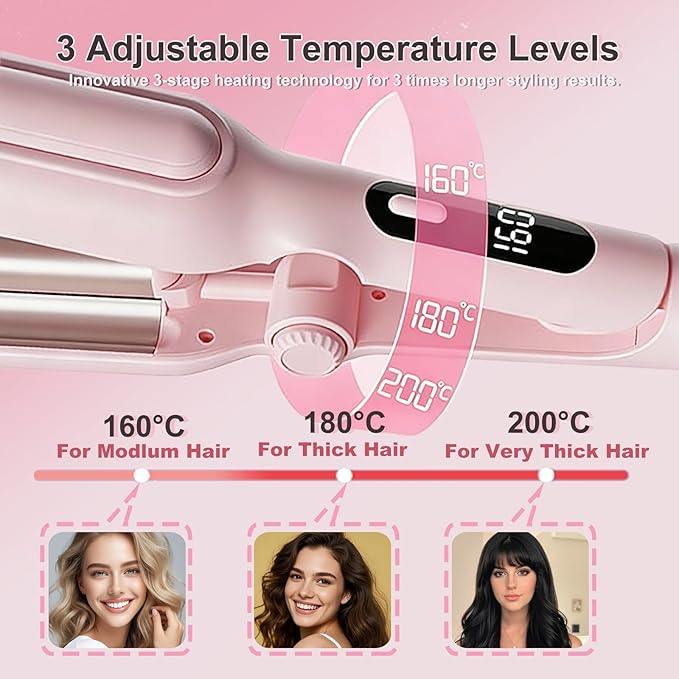 1&amp1.25 Inch Hair Crimper for Women - Curling Iron Waver Hair Tool to Adjustable Groove - Rizadora para Cabello - Anti-Scald Tech Hair Waver - Ionic Ceramic Coating for Long-LastingFast HeatingPi