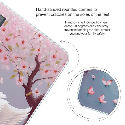 White Swans with Pink Floral Tree Scale for Body Weight Anti-Slip Sturdy Tempered Glass Weighing Machine Highly Digital Accurate Bright LCD Bathroom Scale for Household Gift