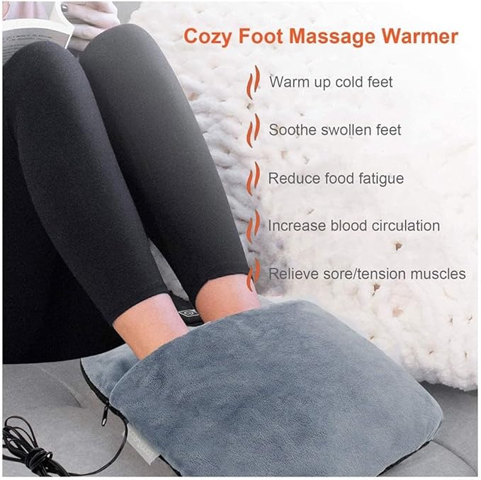 Heated Electric Foot Warmer With 30 Min Timer And Vibration Large Capacity Flannel Heating Massager For Men Women Home Office Gray