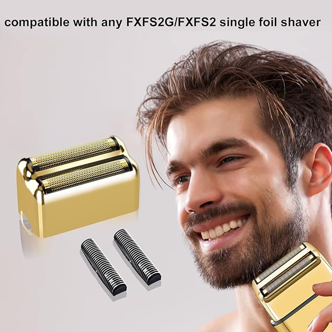 Gold Replacement blades Foil and Cutters Compatible with BaBylissPRO Barberology FXFS2 Shaver foil Replacement Heads(2 pack ）