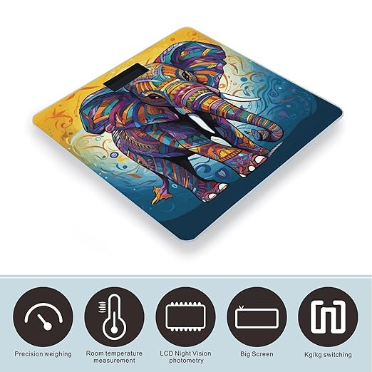 Colorful Elephant Bathroom Scale Rounded Smart Scale for Body Weight Automatic Power On/Off Weight Scales Accurate Bathroom Digital Scales for Pet Home Bedroom Kitchen