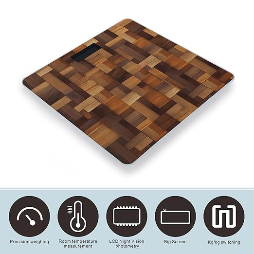 Wood Scale with LCD Easy-to-Read Anti-Slip Weight Digital Bathroom Scale Precision Weighing Scales Sturdy Tempered Glass Body Weight Scales for Daily Use