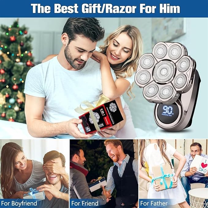 9.0 Shaver 2026 Upgrade 9.0 Ultra Shaver 9D Floating Blade Heads 6-in-1 Electric Razor Ipx7 Waterproof Led Display Rechargeable Head Shavers for Bald Men with USB-C Fast Charge