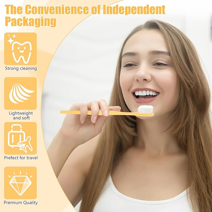 NICEMOVIC 120 Pack Disposable Toothbrushes Bulk with Toothpaste and Comb Travel Size Toothpaste Set Homeless Care Package Supplies Bulk for Individually Wrapped Disposable Travel Hotel Charity Yellow