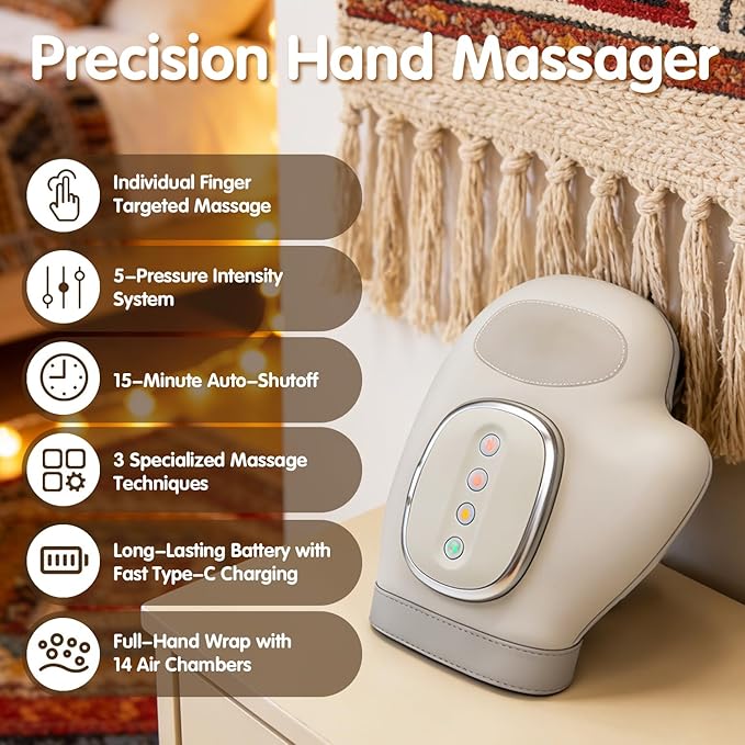 Hand Massagers 3 Heat Settings &amp 5 Compression Levels Smart Hand Massager 2000mAh Cordless with Soothing Warmth for Hand &amp Wrist Discomfort - Hand Massager with Heat and Compression