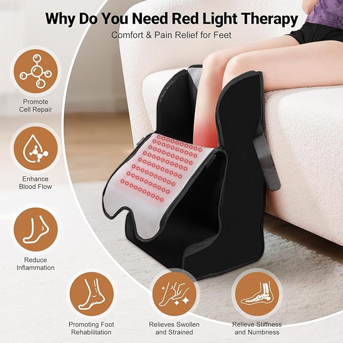 Red Light Infrared Therapy Device Feet Legs Knees Ankle Large 480 Dual Wavelength LED 5 Modes 15.8 x 11.4 x 25 Heated Foot Wrap Adjustable Power Timer Pain Relief Health Care Treatment