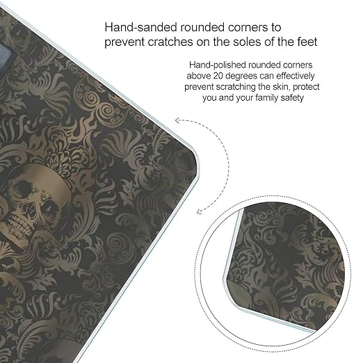 Gothic Wallpaper Skull Bathroom Scale Automatic Power On/Off Body Scales LCD Backlight Display Square Digital Scale Rounded Corners Bathroom Scales for Home Bedrooms