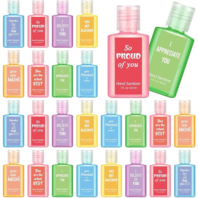 Frienda 24 Pcs Inspirational Mini Hand Sanitizers Bulk 1 Fl oz Travel Size Scented Hand Sanitizer Assorted Scents Employee Appreciation Gifts for Coworker Staff Teacher Nurse Office Thank You Gifts