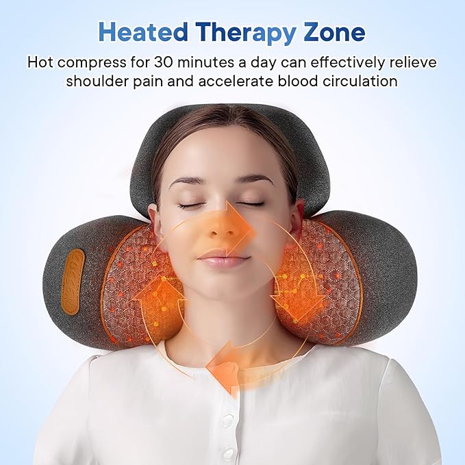 3-in-1 Rechargeable Neck Massager Pillow with Heat Vibration &amp Traction Deep Tissue Pain Relief Neck Hump Corrector &amp Cervical Support for Home Office Travel (Dark Gray)