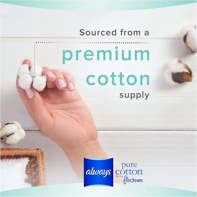 Always Pure Cotton with Flexfoam Pads Size 1 Regular Absorbency (42 Count)