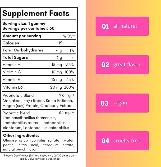 Vaginal Tightening Gummies 2 Month Supply V Tight 60 Vegan Tightener Gummy Vitamins Natural Tightening Pills for Tighter Vag pH Balance Vaginal Health (Peach)