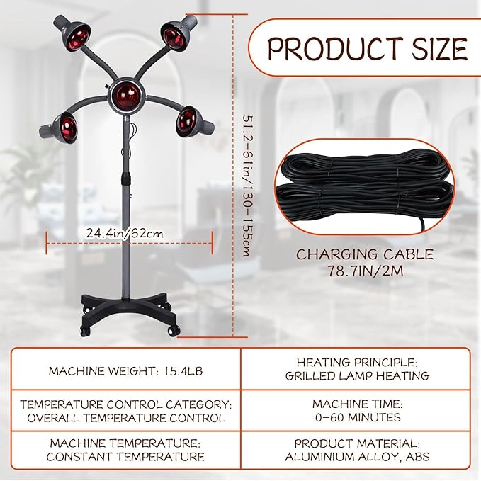 Floor-Standing Infrared Hair Dryer 950W 5 Heads Multifunctional Temperature Adjustable Salon Hair Color Processor Accelerator Heater Lamp Professional Infrared Hair Treatment Perm Machine