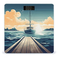 Boat Seascape Theme Bathroom Scale for Body Weight Bathroom Digital Electronic Weighing Scale with Back Lit LED Display Sturdy Tempered Glass Weight Watchers Scales 400lb