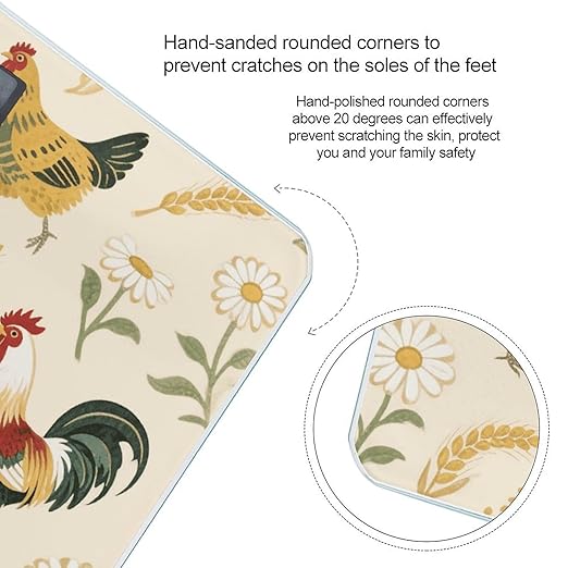 Chicken and Rooster Print Scale for Body Weight Sturdy Tempered Glass Weighing Scales with LCD Display Accurate Digital Bathroom Scale Convenient Body Fat Smart Scales Easy Read