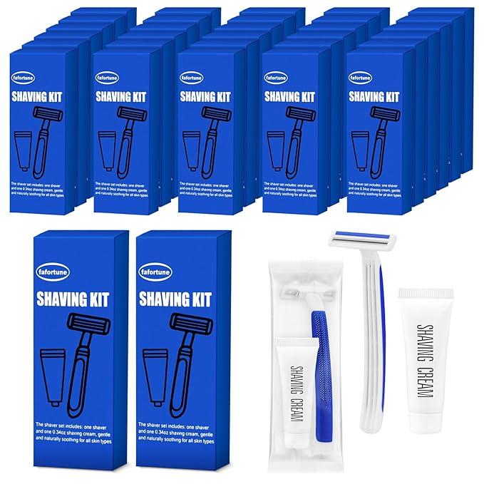 Shave Kit in Bulk Twin Blade Razors with Protective CapDisposable Razors in Bulk Shaving Cream for Hotel Airbnb Homeless Shelter Camping and Travel (60)