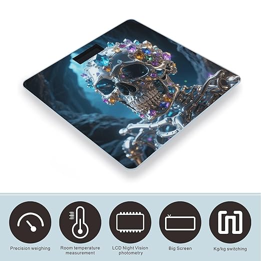 Magic Crystal Metal Skull Weight Scale Large Digital Bathroom Scales with Bright LED Display Non Slip Digital Scale and Step On Fashion Weighing Machine for Body