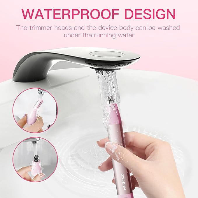 Nose Hair Trimmer for Women 3in1 Facial Hair Removal Trimmer - Metal Body Rechargeable Waterproof Portable - Nose Ear Eyebrow Peach-Fuzz Lips Chin (Pink)