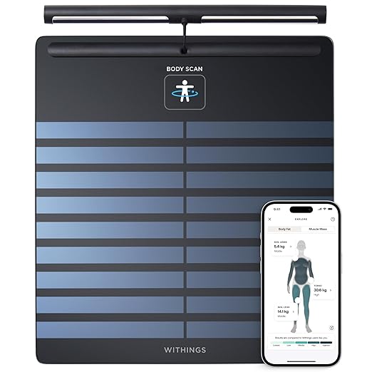 WITHINGS Body Scan - Connected WiFi Scale to Improve Your Health BIA Personal Scale Body Composition Analysis Body Fat Muscle Mass Water Percentage