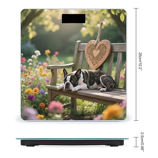 Boston Terrier Weight Scale Cute Bathroom Scale for Body Highly Accurate Digital Weighing Machine for People Compact LCD Display Scales with Sturdy Toughened Glass Scales