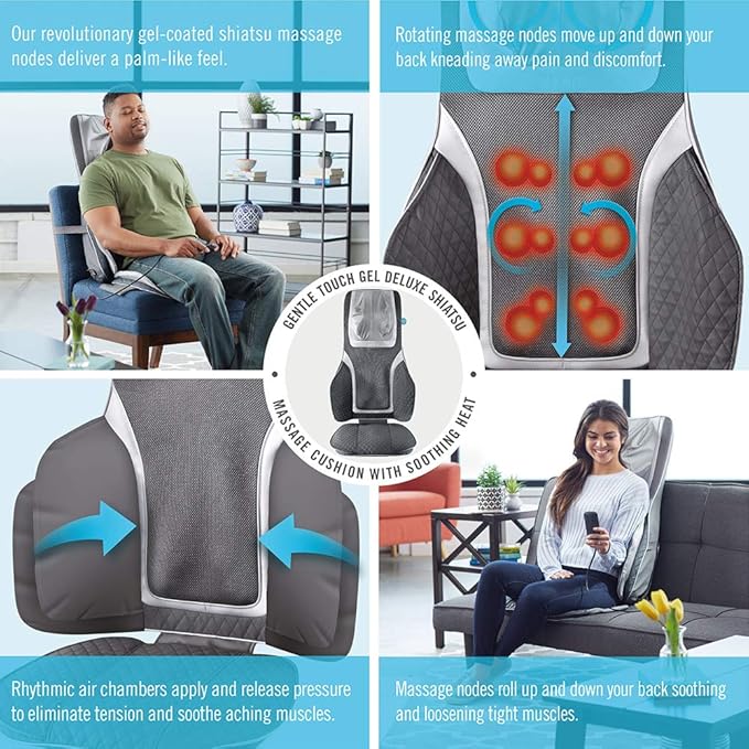 Homedics Gentle Touch Gel Deluxe Shiatsu Neck Shoulder and Back Massage Cushion with Heat