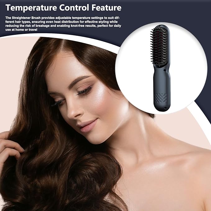 Straightener Brush - ABS Hair Brush | Rechargeable with 3 Temps Hair Comb 3600 MAh Negative Ion Hot Brushes for Women Volumizing Frizz Control Home Travel Party Wedding Birthday Christmas