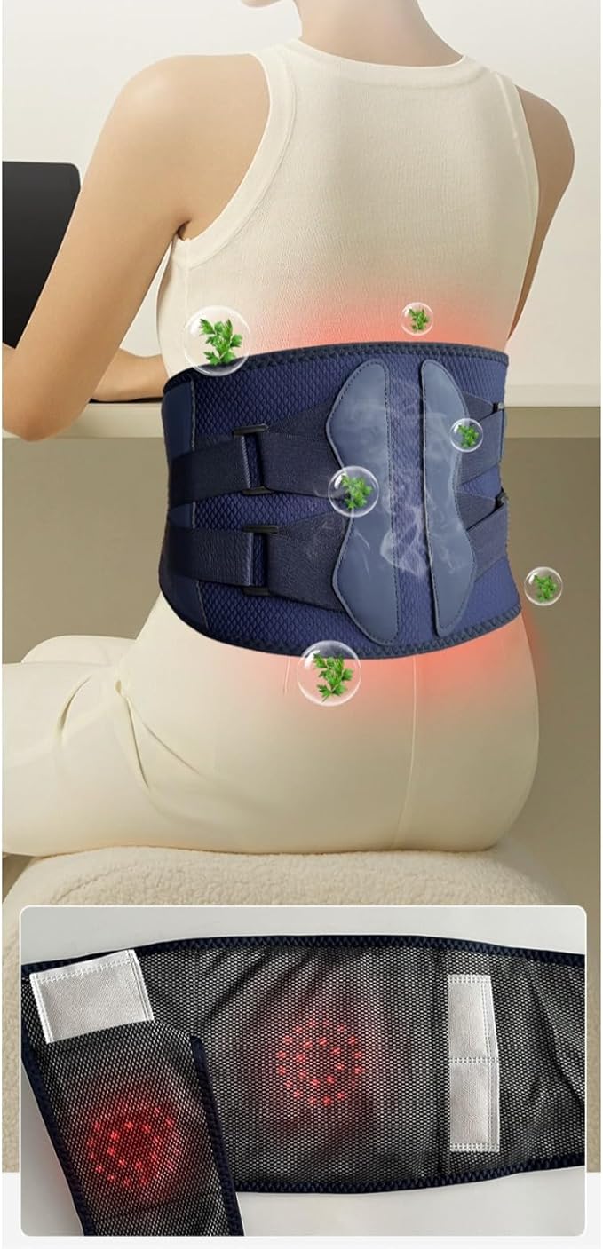 Heated Waist Massager Belt Cordless Infrared Heating Pad Waist Warmer Massager Rechargeable Multi-Functional Relaxing Lumbar Massage Device (Gray+Blue)