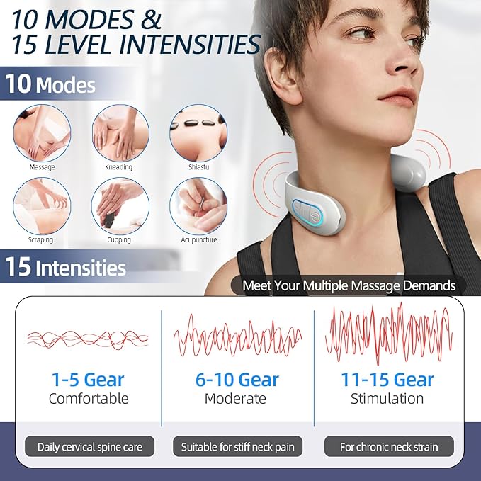 Neck Massager for Pain Relief with Heat Portable Electric Pulse Deep Tissue Trigger Point Cervical Massager for Women Men Gifts