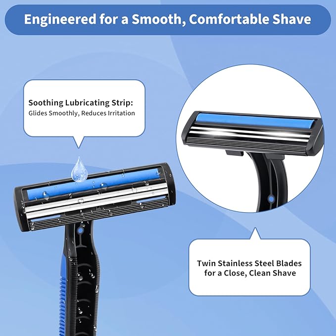60 Pack Disposable Razors Bulk for Men with Travel Shaving Cream Homeless Supplies Bulk Twin Blade Travel Razors and Shaving Cream Kit Individually Wrapped Toiletries for Hotel Airbnb Church