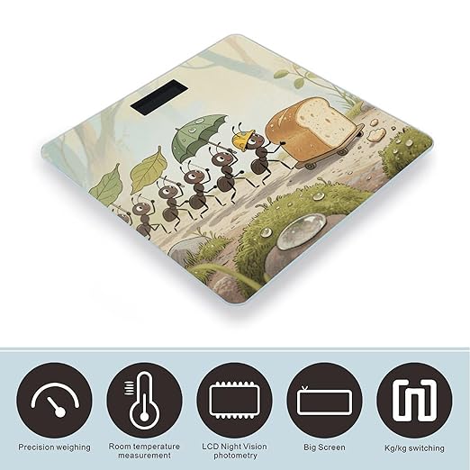 Ants Eating Bread Scale for Body Weight Sturdy Tempered Glass Weighing Scales with LCD Display Accurate Digital Bathroom Scale Convenient Body Fat Smart Scales Easy Read