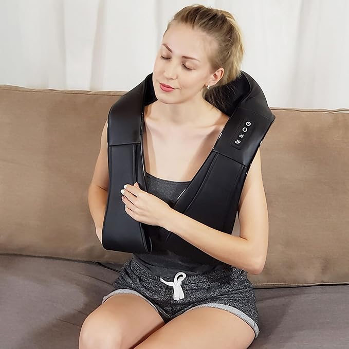 Back Massager with Red Light Hot Compress and 16 Massage Heads Foldable Shawl Design 3D Deep Tissue Kneading Pillow Massage for Men Women Christmas Gift (Color : Black)