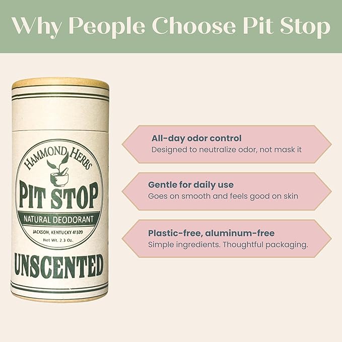 PIT STOP Deodorant - Aluminum-Free Plastic-Free All-Natural Odor Control 3 Pack (Unscented)
