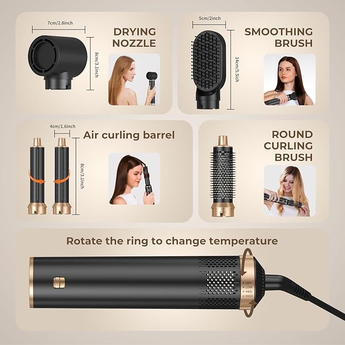 5 in 1 Blow Dryer Brush Upgrade Hair Dryer Brush Set Negative Ion Air Styler Curling Wrap Air Curler Hot Air Brush Curling Iron Hair Styling Tools As A Gift for Straight/Curl/Dry/Smooth