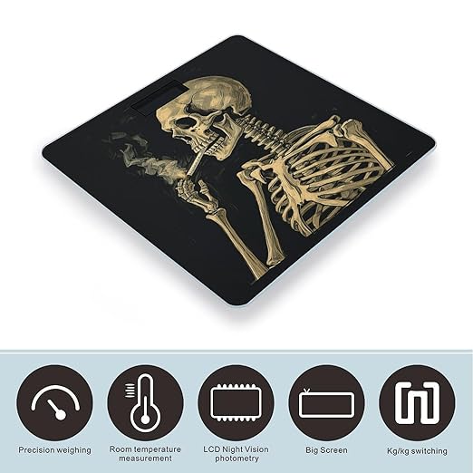 A Skeleton with Burning Cigarette Weight Scale Large Bathroom Scales Digital Weight with Bright LED Display Non Slip Automatic Weighing Scale Fashion Weighing Machine for Body