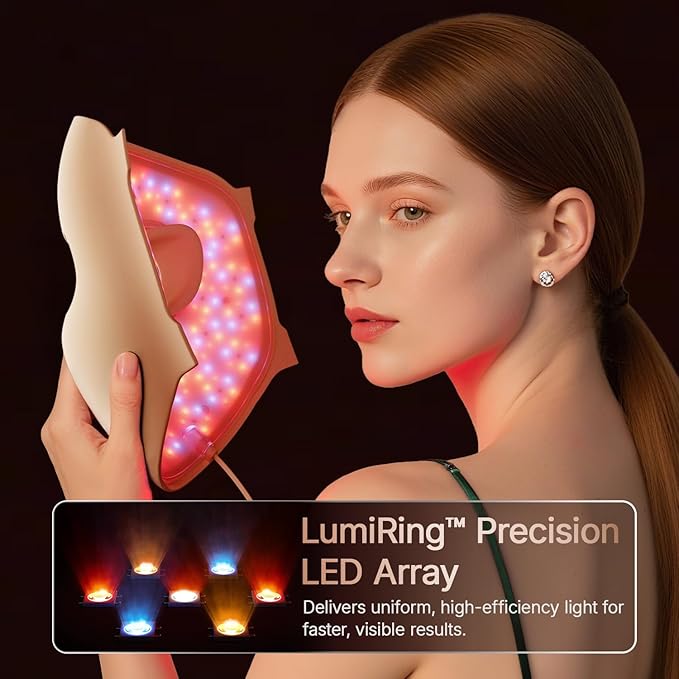 4D Red Light Therapy for Mask 311 LEDs 850nm Infrared Long Light Waves Red Light Therapy for Face Skin Improvement No Light Leakage for 3000mAh Rechargeable Remote Light Khaki