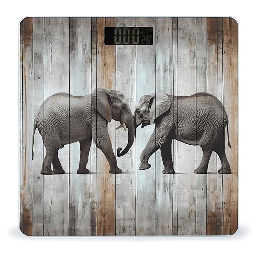 Elephant on Wood Scale for Body Weight Highly Accurate Digital Bathroom Scale Sturdy Tempered Glass Weighing Scales with LCD Display Fashion Body Fat Smart Scales 400lb