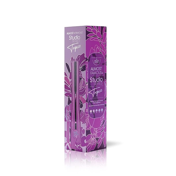 Almost Famous Tropico Tourmaline Ceramic 1.25 Professional Hair Straightener Flat Iron Pro for Hair Styling Tourmaline Ceramic Panel with Adjustable Temperature - (Purple (Updated Model)