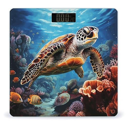 Sea Turtles Diamond Painting Scale for Body Weight Anti-Slip Digital Bathroom Scale Sturdy Toughened Glass Weighing Scales High Precision Safe Rounded Corners Smart Scales