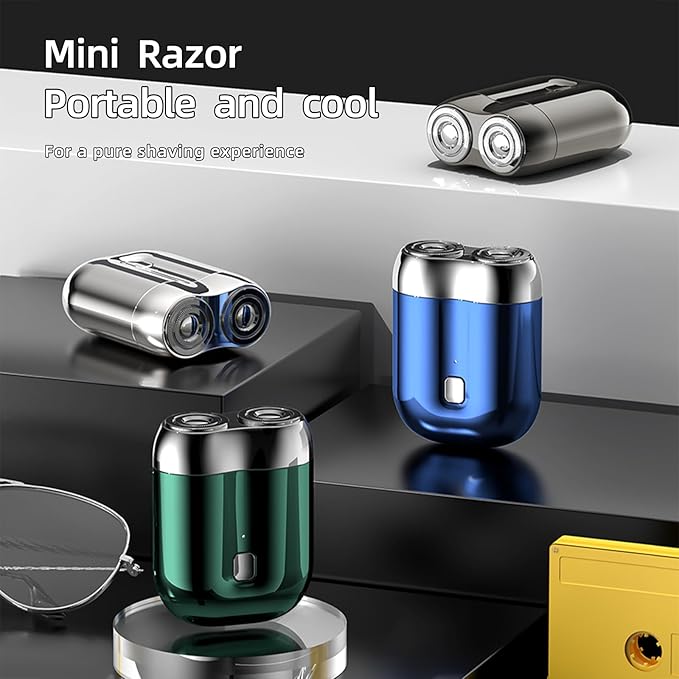 New Model Mini Dual-Head Electric Shaver Upgrade Pocket Shaver Washable Double Head Razor USB Mini Portable Razor Rechargeable Waterproof Compact (Four Color) (Sliver)