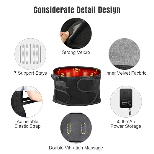 Heated Back Brace with Massage Rechargeable Heating Pad for Back Pain Relief Adjustable Back Support Belt with Heat Therapy and Vibration Massager for Men and Women L