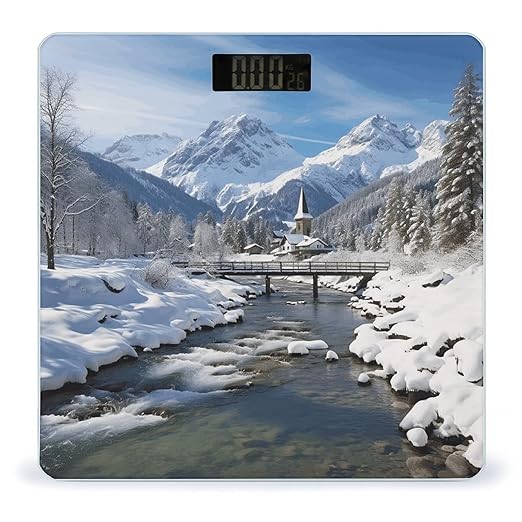 Winter Landscape in The Bavarian Alps Digital Bathroom Scale for Body Weight Weighing Scale with Backlit LCD Display High Precision Measurements &amp Measures Weight Up to 180kg