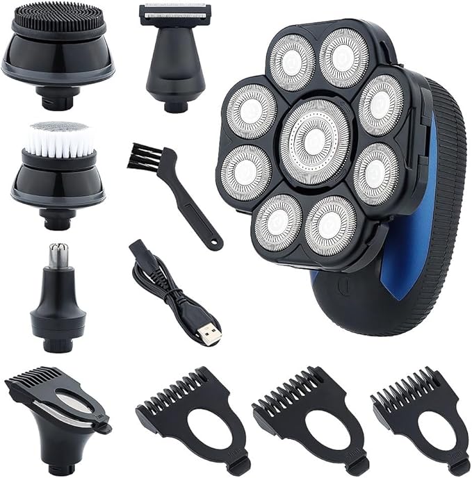 Head Shaver for Men 6 in 1 Men's Electric Shaver Floating 9 Heads USB Rechargeable Waterproof Razor Nose Hair Trimmer Bald Head Shaver Machine