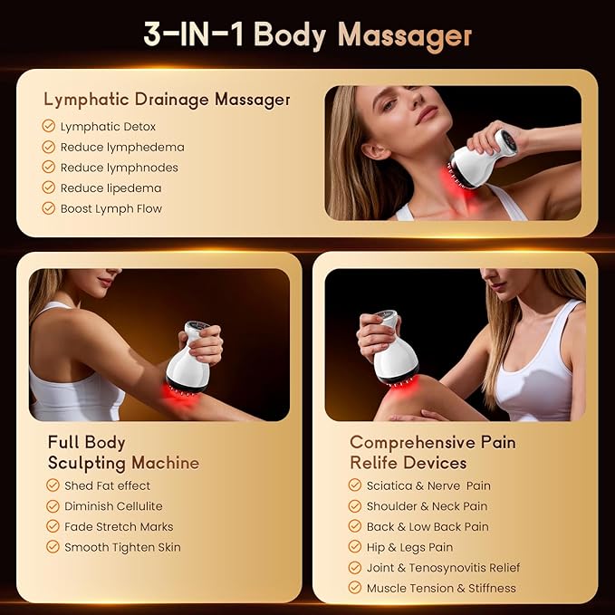 Lymphatic Drainage Massager &amp Anti Cellulite Massage Tool Helps Reduce Stretch Marks &amp Cellulite for Legs Arms &amp Belly Body Sculpting Machine with Microcurrent &amp Red-Light &amp He