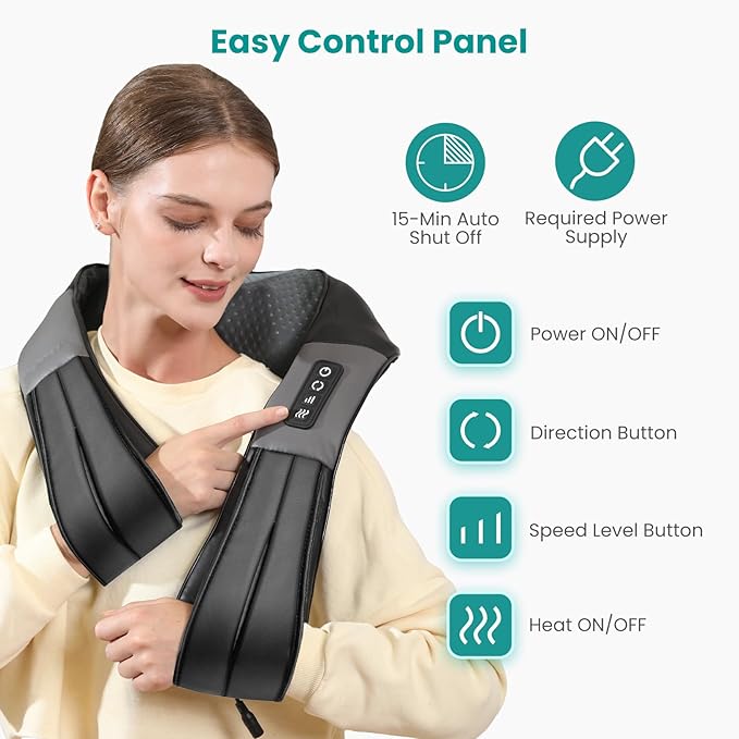 Nekteck Shiatsu Neck Massager with Heat for Pain Relief Deep Tissue 2026 Upgraded 3D Back Shoulder Kneading Massage Pillow Body Muscle Relaxation Tools Gifts for Him Her Black (NOT Cordless)