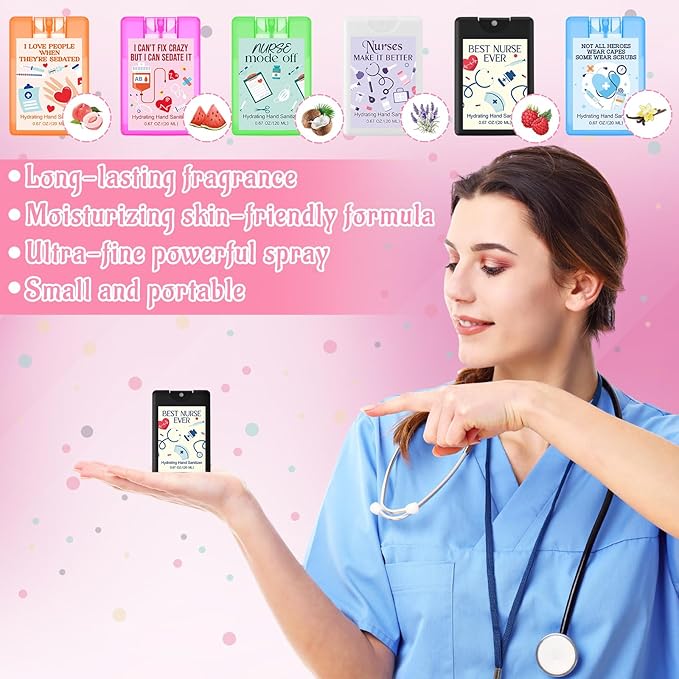 24 Pack Nurse Medical Assistants Gift Hand Sanitizer Spray Travel Size Mini Hand Sanitizer Pocket Spray Bulk for for Cna Rn Medical Assistant Nursing Student Essentials Nurse Week Appreciation Gift