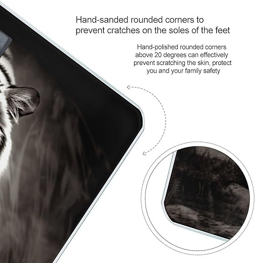 Black and White Tiger Scale for Body Weight Safe Rounded Corners Tempered Glass Digital Bathroom Scale LED Display 400lb Capacity Weight Scales with High Precision Sensors