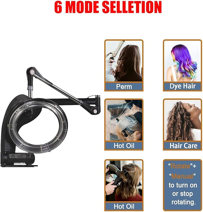 3 in 1 Wall-Mounted Hair Dryer &amp LCD Display Professional Salon Color Processor with Adjustable Timer &amp Temperature 950W/1200W Orbiting Heater for Hair Spa
