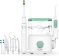 Water Flosser Oral Irrigator &amp Electric Toothbrush Combo – 20 oz Dental Cleaner 10 Adjustable Pressure Levels for Teeth/Braces 6 Jet Tips 2 Brush Heads Quiet BPA-Free
