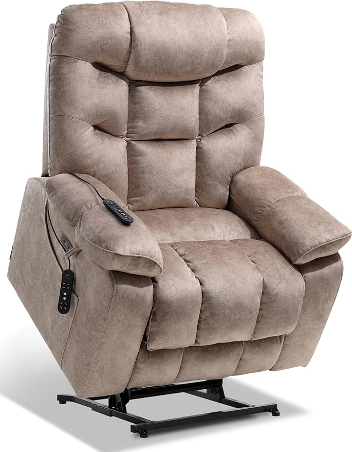 EONIX Large Lay Flat Power Lift Recliner Chair for Elderly with Heat and Massage 400lbs Dual Motor Electirc Lift Chair with Extended Footrest SLRY007062 Beige
