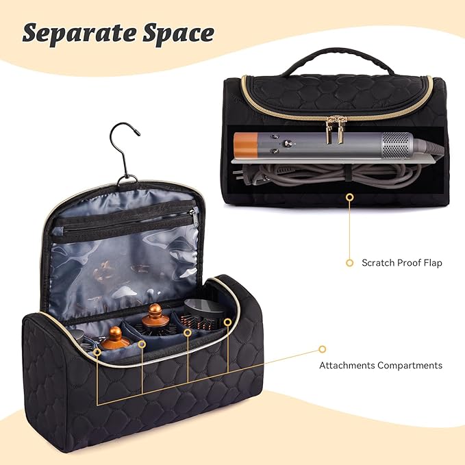 Travel Case for Dyson Airwrap Complete Style Portable Padded Storage Bag with Hanging Hook Fits All Dyson Airwrap Models &amp Attachments Black